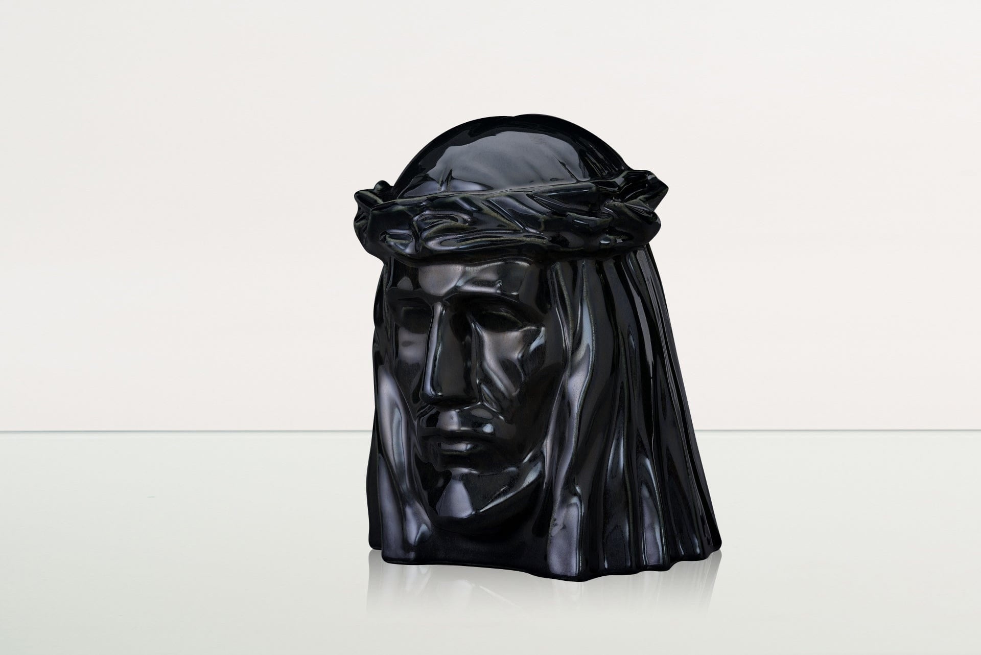 Pulvis Art Urns Adult Size Urn Handmade Cremation Urn for Ashes "The Christ" - Large | Black Gloss | Ceramic Urn