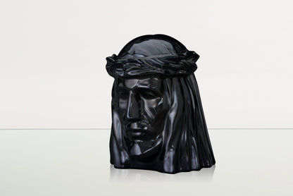 Pulvis Art Urns Adult Size Urn Handmade Cremation Urn for Ashes "The Christ" - Large | Black Gloss | Ceramic Urn