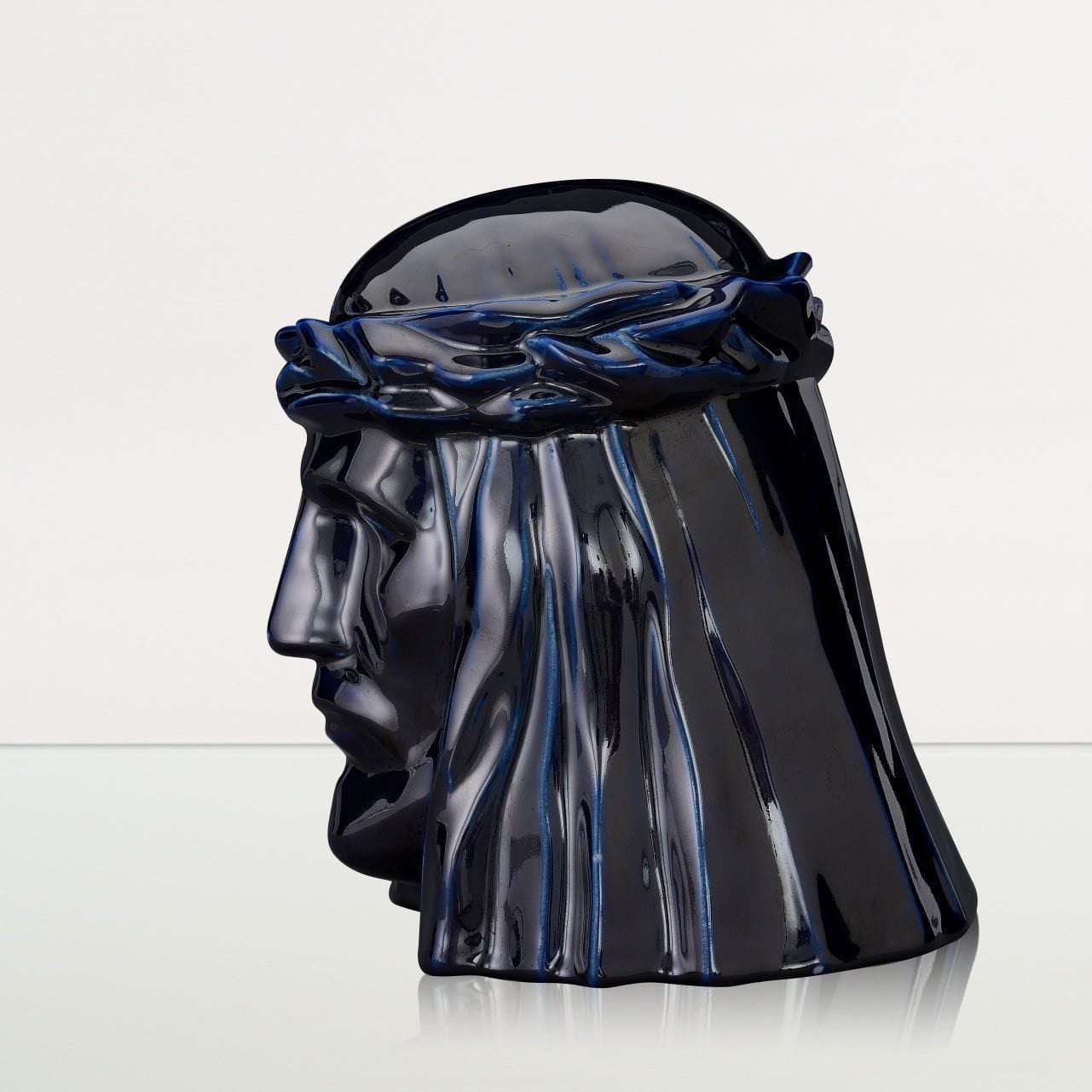 Handmade Cremation Urn for Ashes "The Christ" - Large | Cobalt Metallic | Ceramic Urn - Pulvis Art Urns