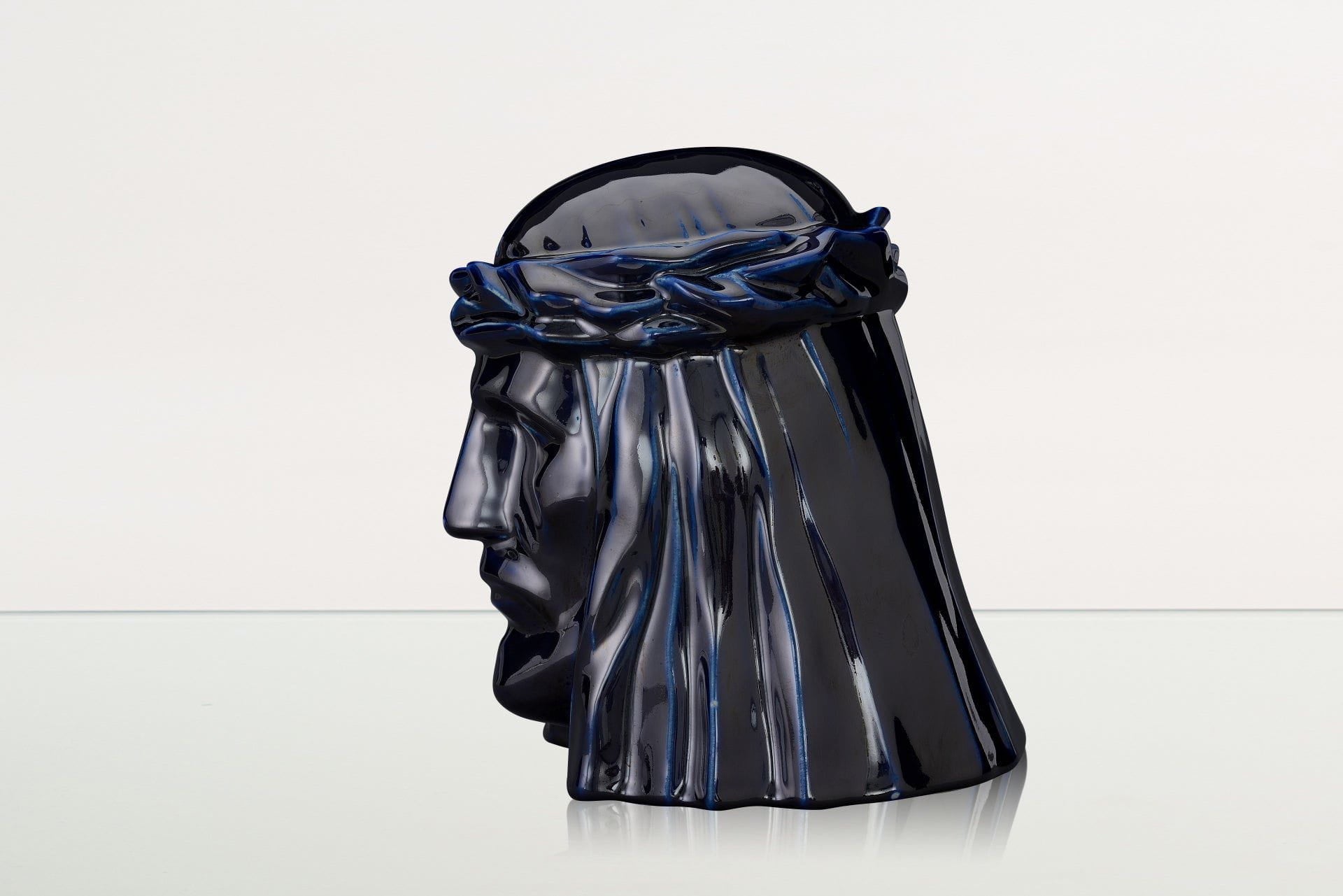 Handmade Cremation Urn for Ashes "The Christ" - Large | Cobalt Metallic | Ceramic Urn - Pulvis Art Urns