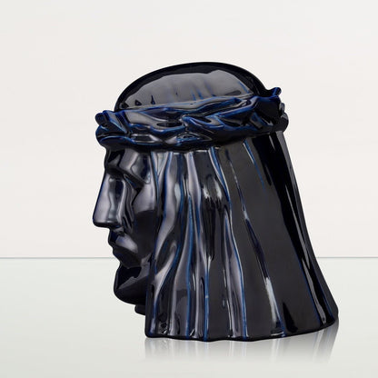 Handmade Cremation Urn for Ashes "The Christ" - Large | Cobalt Metallic | Ceramic Urn - Pulvis Art Urns