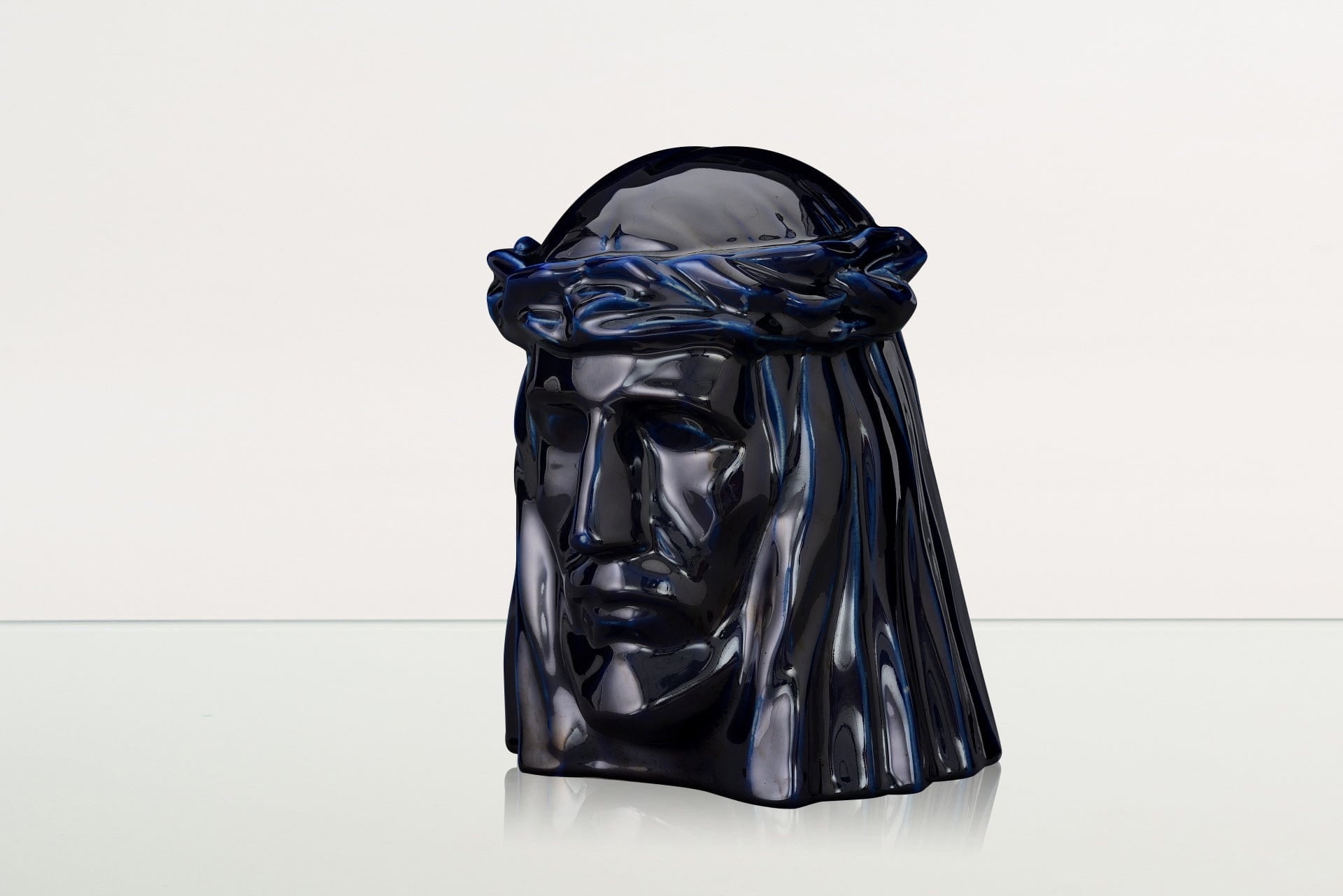 Handmade Cremation Urn for Ashes "The Christ" - Large | Cobalt Metallic | Ceramic Urn - Pulvis Art Urns