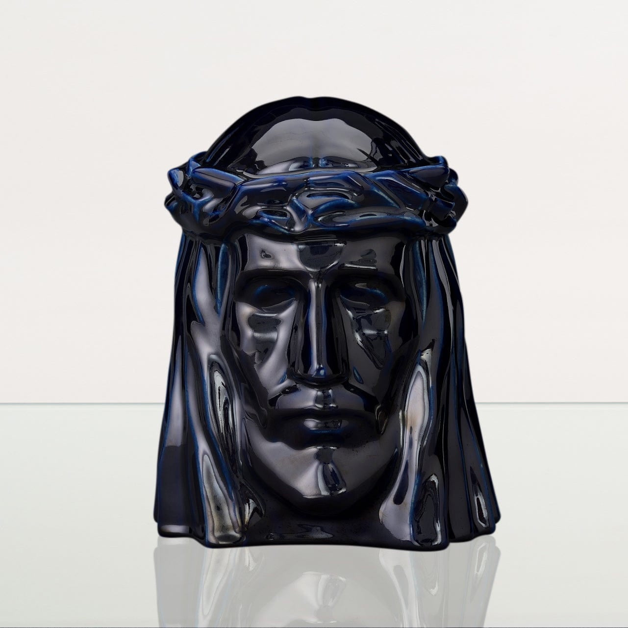 Handmade Cremation Urn for Ashes "The Christ" - Large | Cobalt Metallic | Ceramic Urn - Pulvis Art Urns