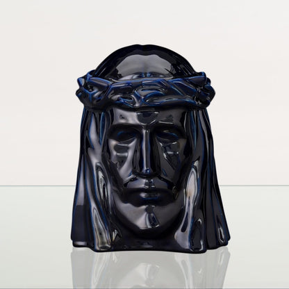 Handmade Cremation Urn for Ashes "The Christ" - Large | Cobalt Metallic | Ceramic Urn - Pulvis Art Urns