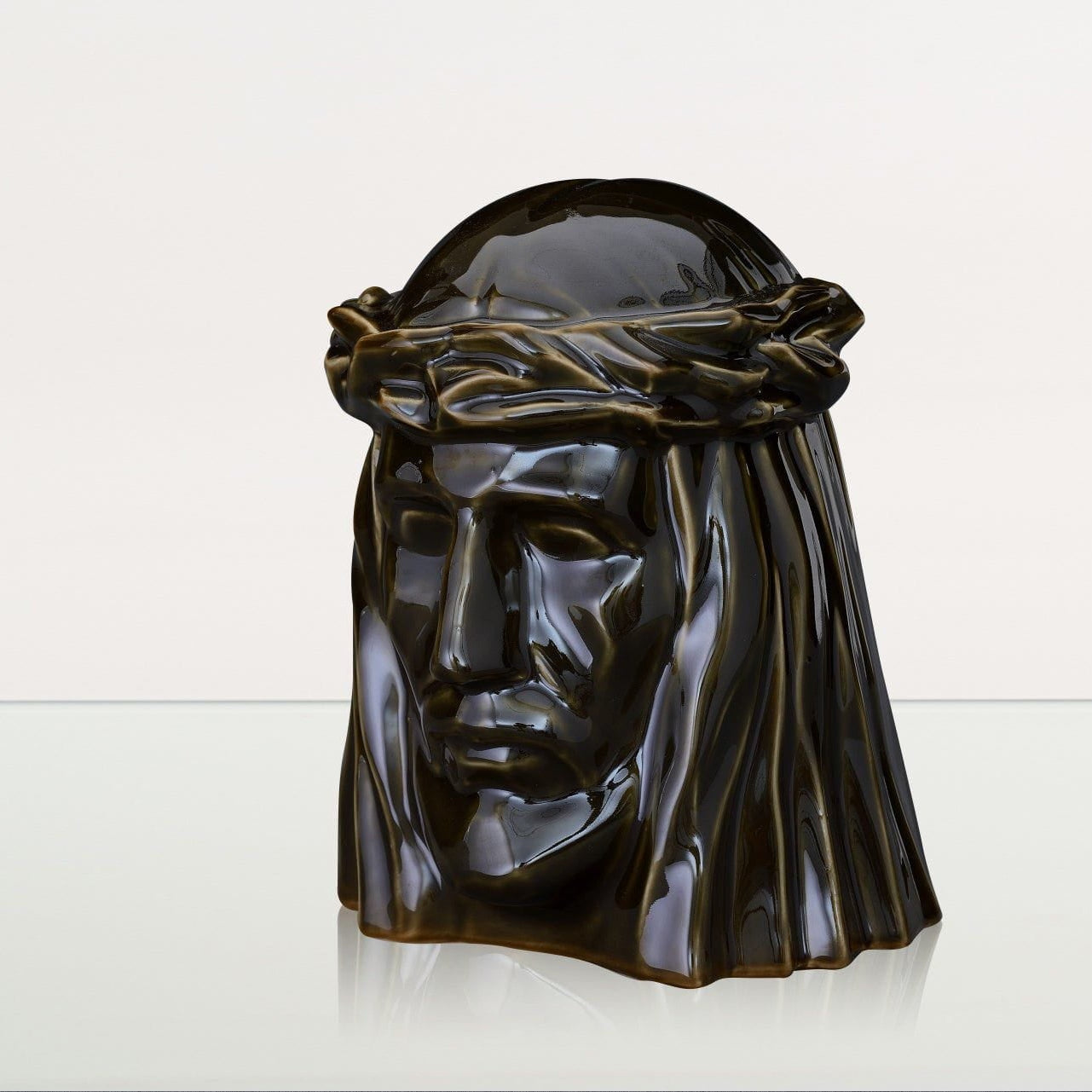 Handmade Cremation Urn for Ashes "The Christ" - Large | Oily Green | Ceramic Urn - Pulvis Art Urns