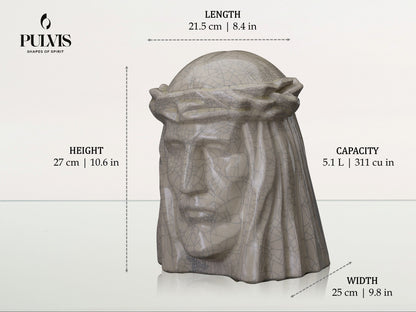 Pulvis Art Urns Adult Size Urn Handmade Cremation Urn for Ashes "The Christ" - Large | Oily Green | Ceramic Urn