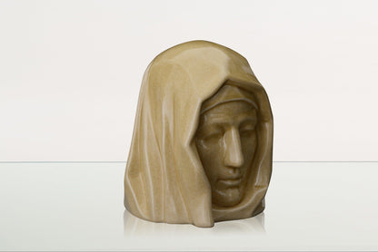 Handmade Cremation Urn for Ashes "The Holy Mother" - Large | Light Sand | Ceramic Urn - Pulvis Art Urns