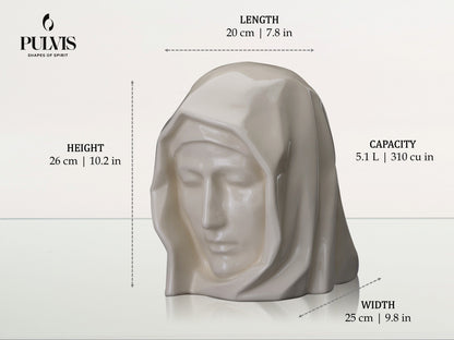 Pulvis Art Urns Adult Size Urn Handmade Cremation Urn for Ashes "The Holy Mother" - Large | White | Ceramic Urn