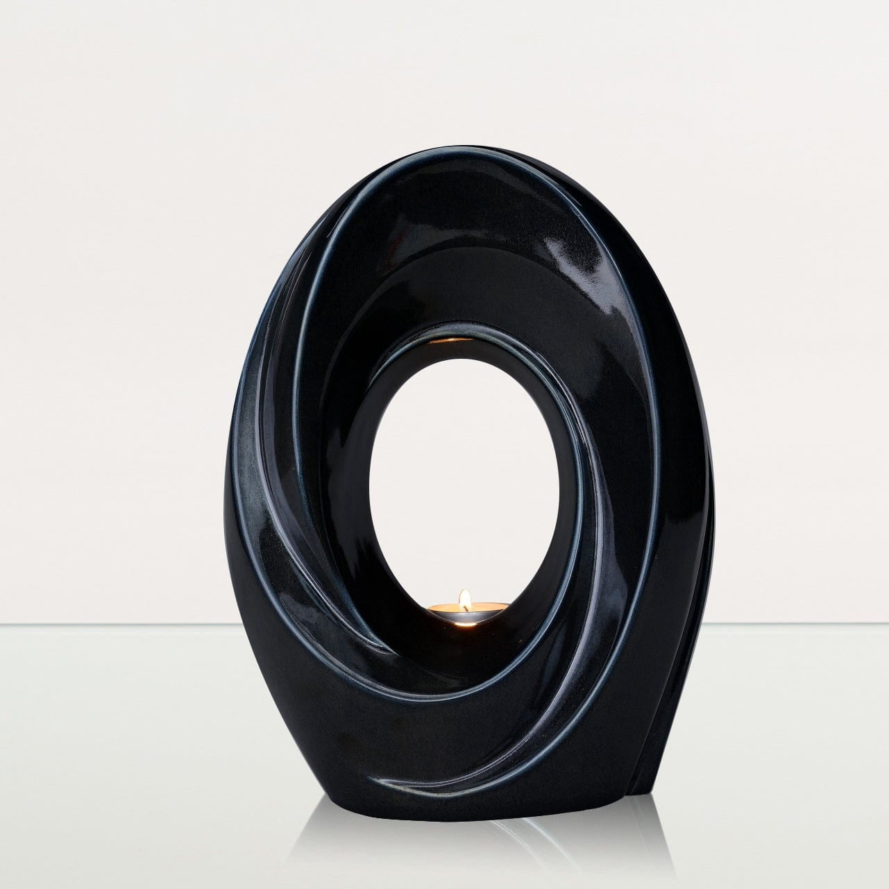 Handmade Cremation Urn for Ashes "The Passage" - Large | Black Gloss Melange | Ceramic - Pulvis Art Urns