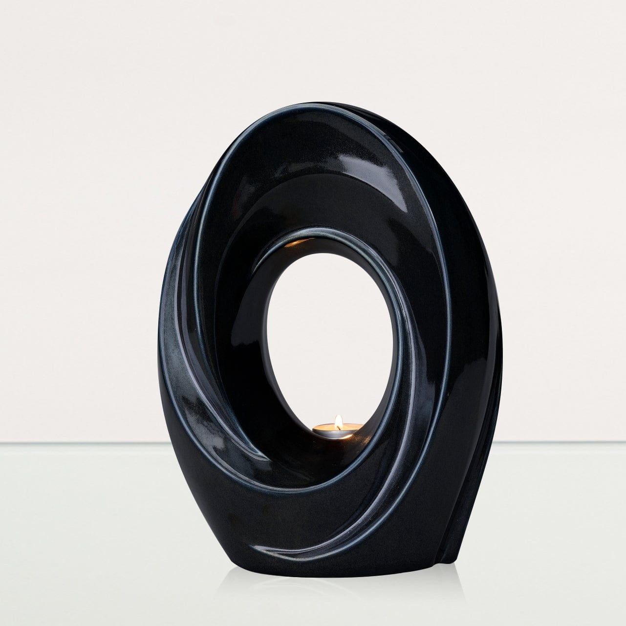 Handmade Cremation Urn for Ashes "The Passage" - Large | Black Gloss Melange | Ceramic - Pulvis Art Urns