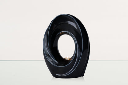 Handmade Cremation Urn for Ashes "The Passage" - Large | Black Gloss Melange | Ceramic - Pulvis Art Urns