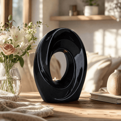 Pulvis Art Urns Adult Size Urn Handmade Cremation Urn for Ashes "The Passage" - Large | Black Gloss Melange | Ceramic