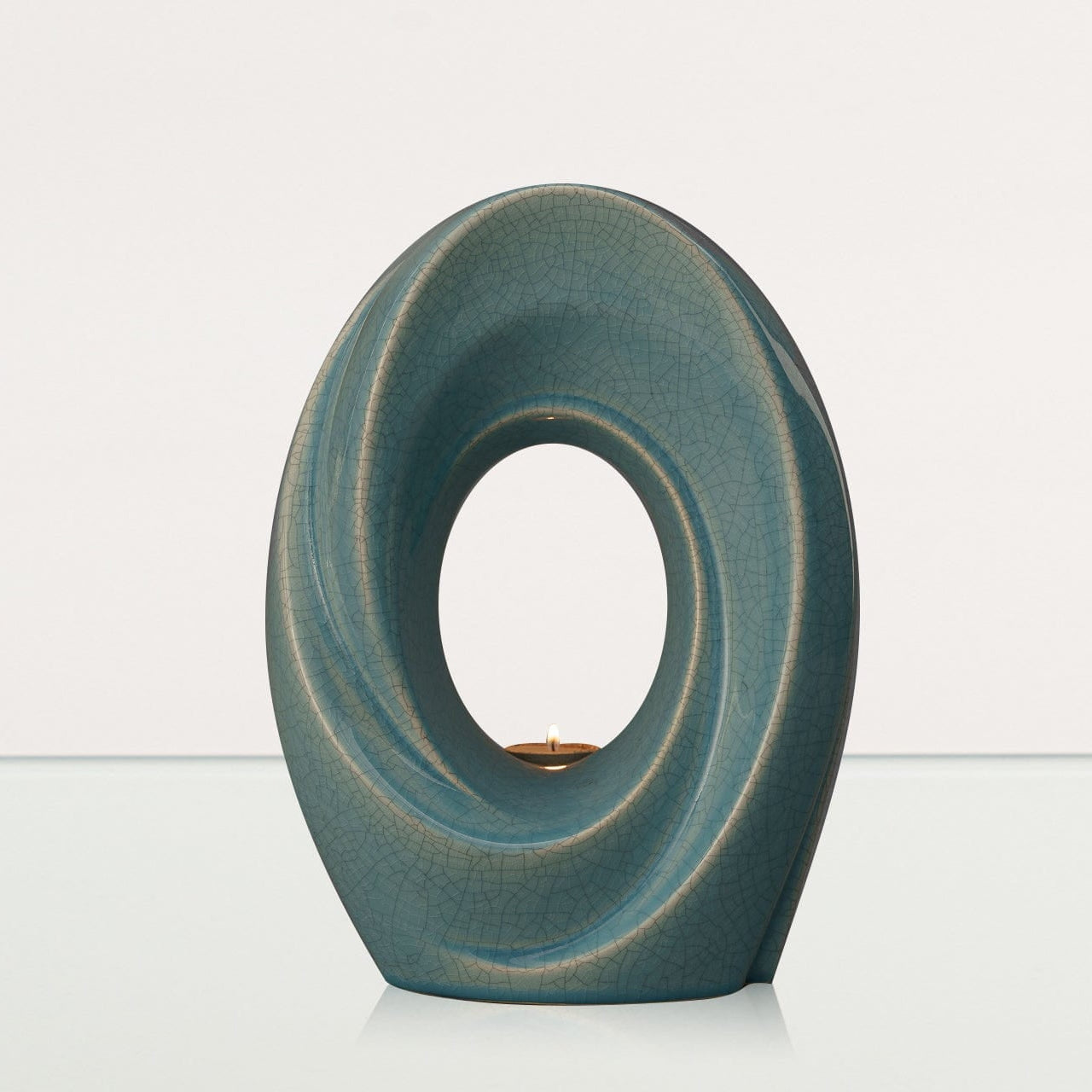 Handmade Cremation Urn for Ashes "The Passage" - Large | Blue Craquelure - Pulvis Art Urns