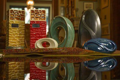 Handmade Cremation Urn for Ashes "The Passage" - Large | Blue Craquelure - Pulvis Art Urns