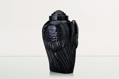 Handmade Cremation Urn for Ashes "Wings" - Large | Black Gloss | Ceramic Urn - Pulvis Art Urns