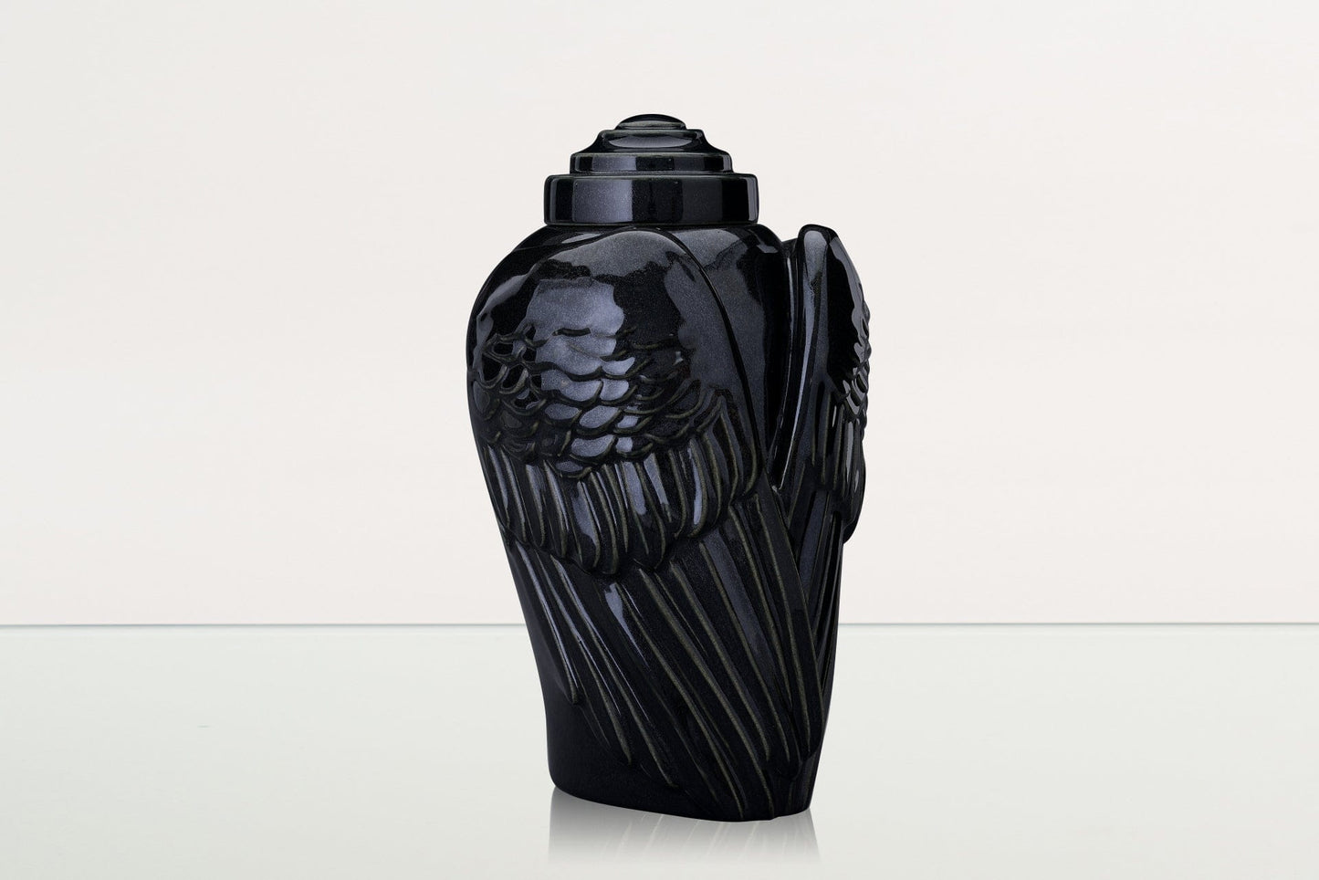 
                  
                    Pulvis Art Urns Adult Size Urn Handmade Cremation Urn for Ashes "Wings" - Large | Black Gloss | Ceramic Urn
                  
                
