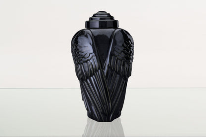 Handmade Cremation Urn for Ashes "Wings" - Large | Black Gloss | Ceramic Urn - Pulvis Art Urns