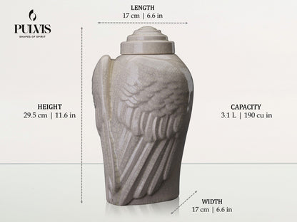 Pulvis Art Urns Adult Size Urn Handmade Cremation Urn for Ashes "Wings" - Large | Black Gloss | Ceramic Urn