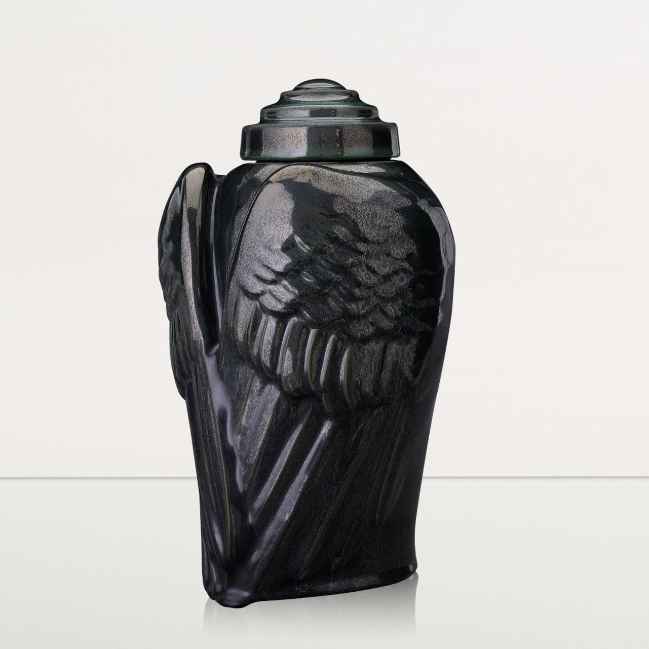 Handmade Cremation Urn for Ashes "Wings" - Large | Black Melange | Ceramic Urn - Pulvis Art Urns