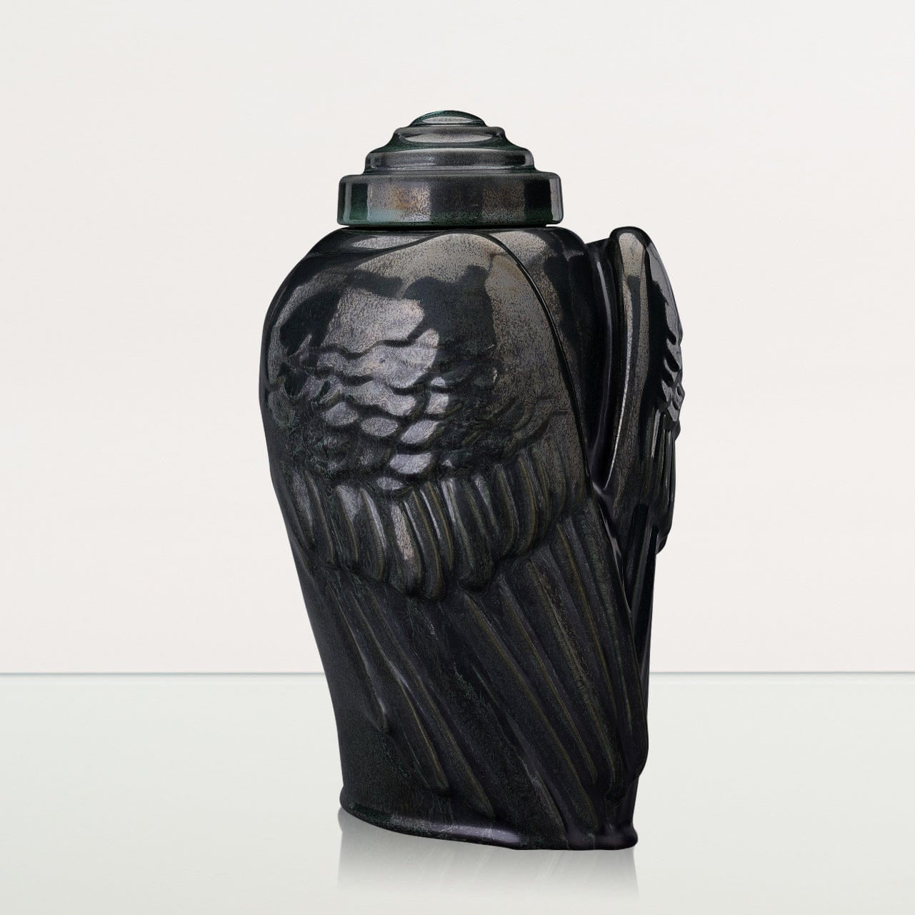 Handmade Cremation Urn for Ashes "Wings" - Large | Black Melange | Ceramic Urn - Pulvis Art Urns