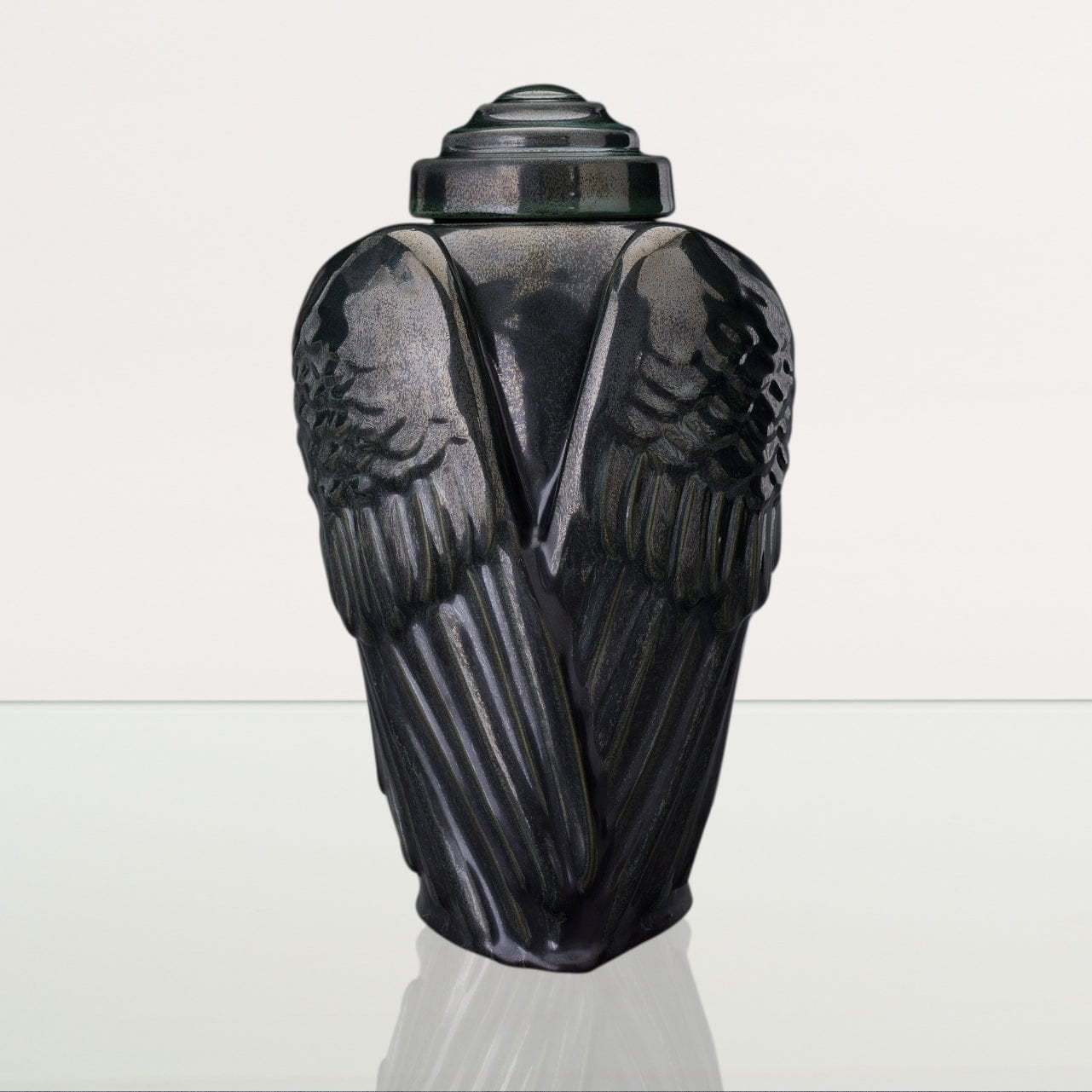 Handmade Cremation Urn for Ashes "Wings" - Large | Black Melange | Ceramic Urn - Pulvis Art Urns