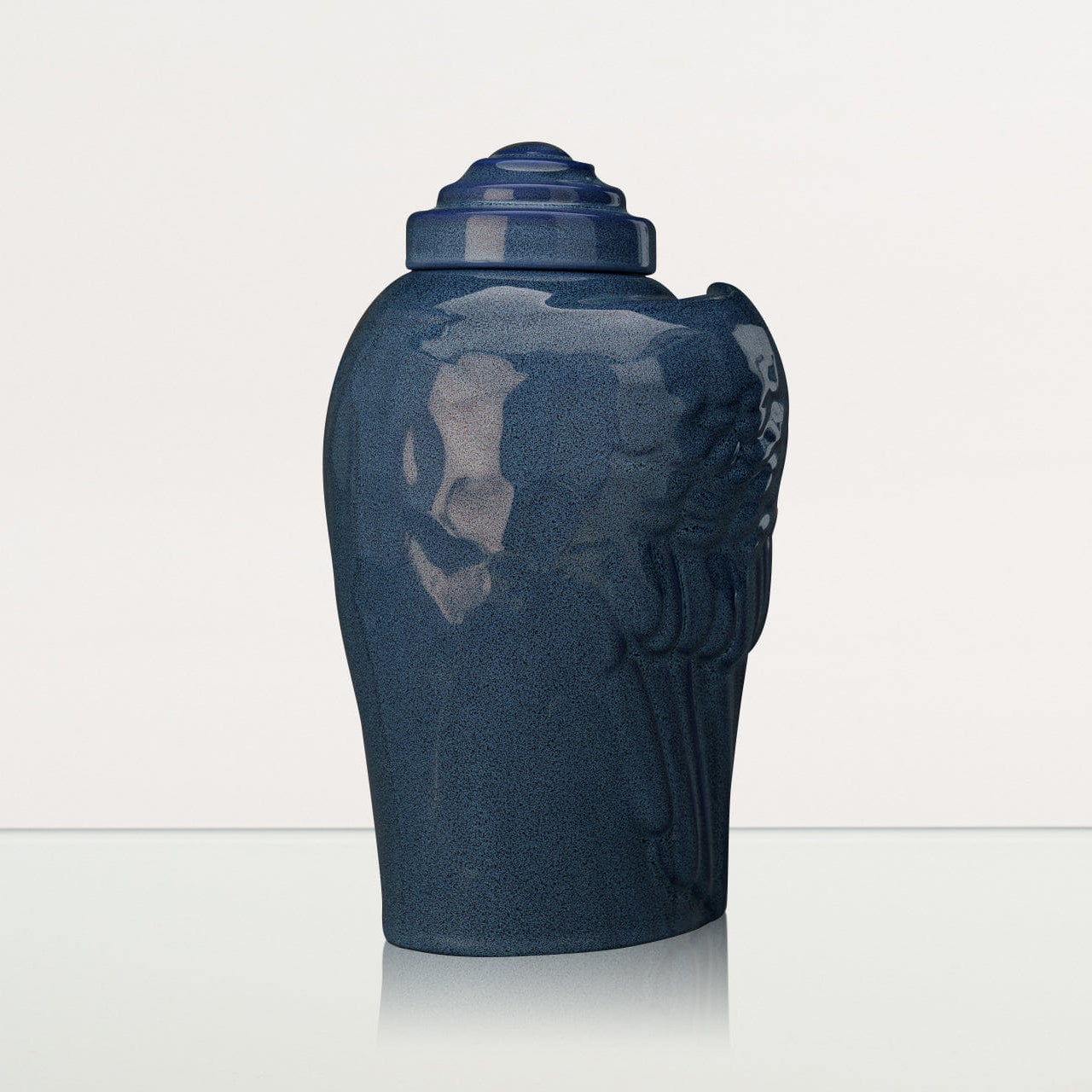 Handmade Cremation Urn for Ashes "Wings" - Large | Blue Melange | Ceramic Urn - Pulvis Art Urns