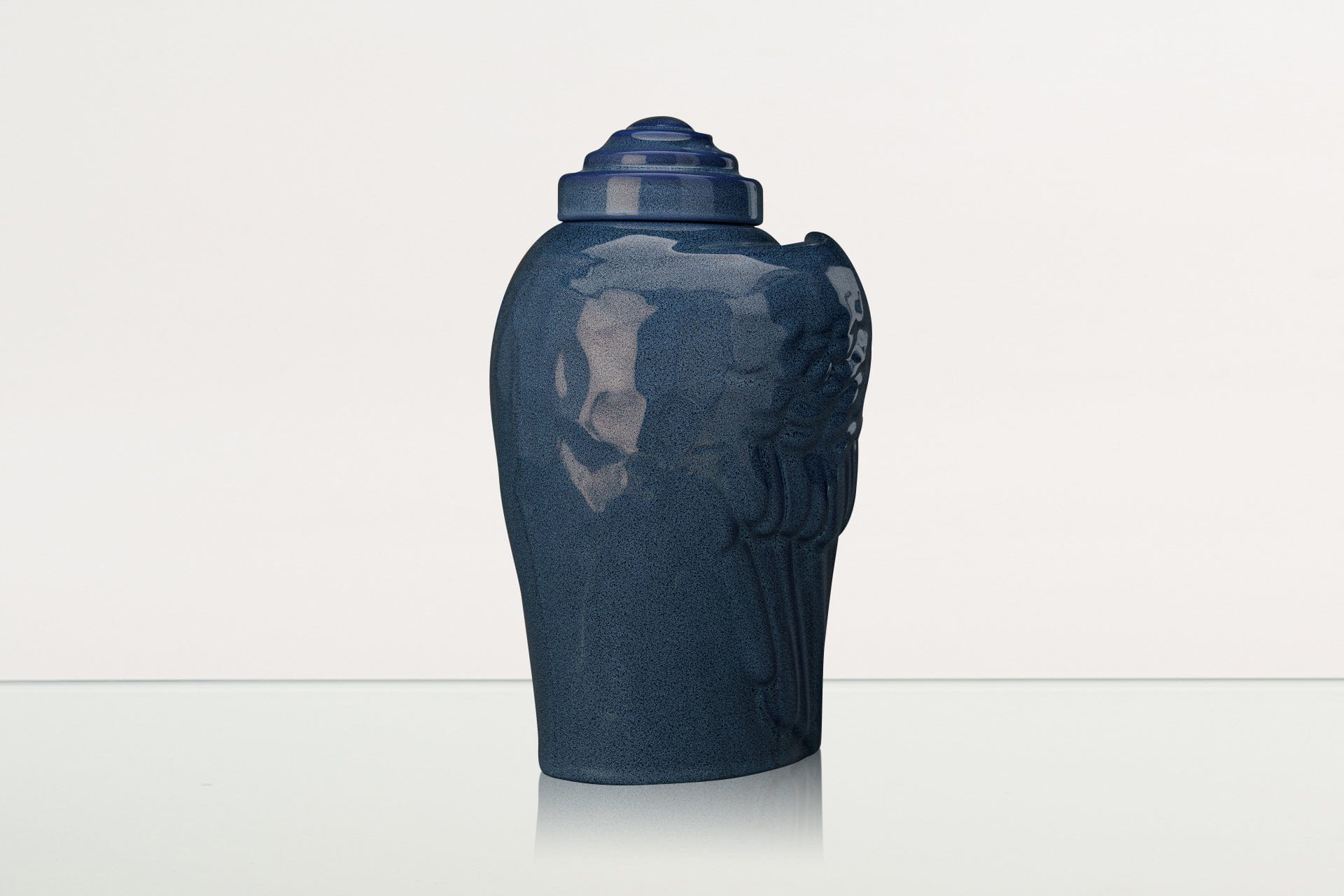 Handmade Cremation Urn for Ashes "Wings" - Large | Blue Melange | Ceramic Urn - Pulvis Art Urns