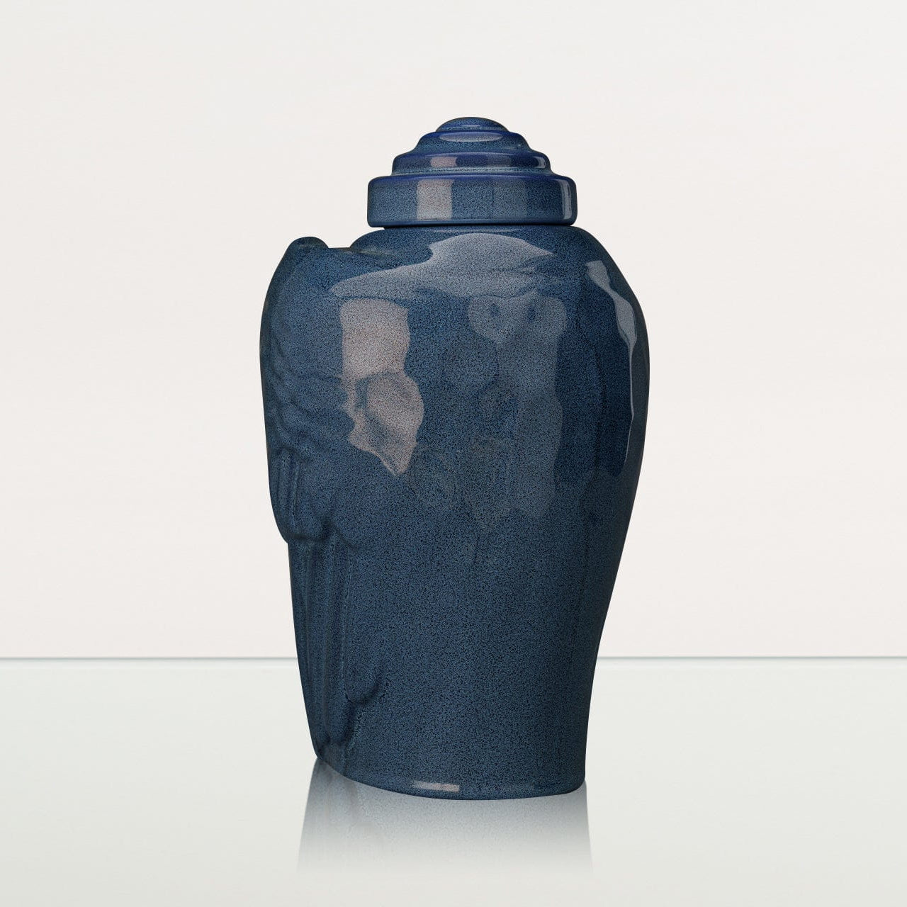 Handmade Cremation Urn for Ashes "Wings" - Large | Blue Melange | Ceramic Urn - Pulvis Art Urns