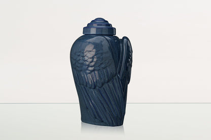 Handmade Cremation Urn for Ashes "Wings" - Large | Blue Melange | Ceramic Urn - Pulvis Art Urns