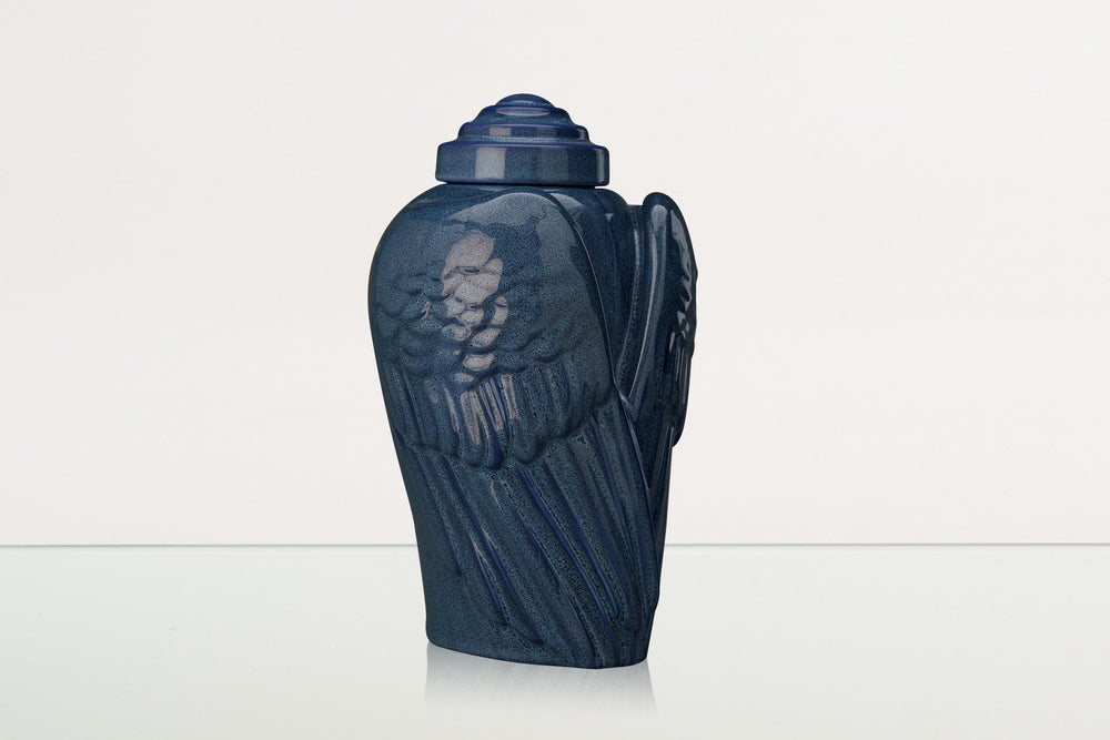 Pulvis Art Urns Adult Size Urn Handmade Cremation Urn for Ashes "Wings" - Large | Blue Melange | Ceramic Urn