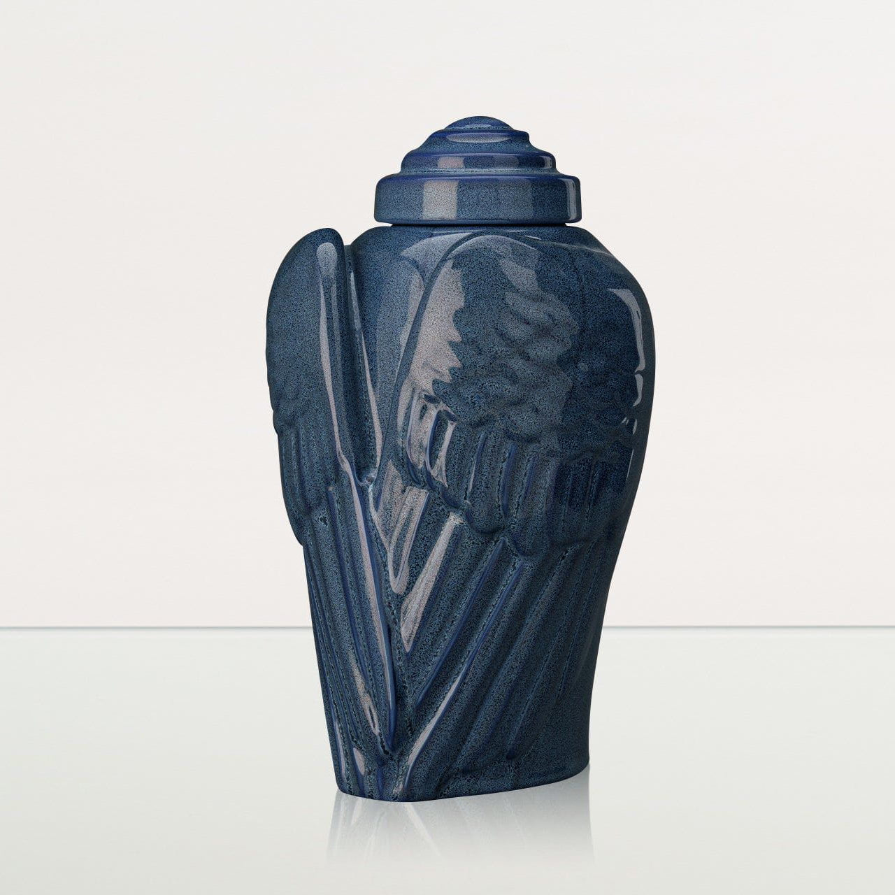 Handmade Cremation Urn for Ashes "Wings" - Large | Blue Melange | Ceramic Urn - Pulvis Art Urns