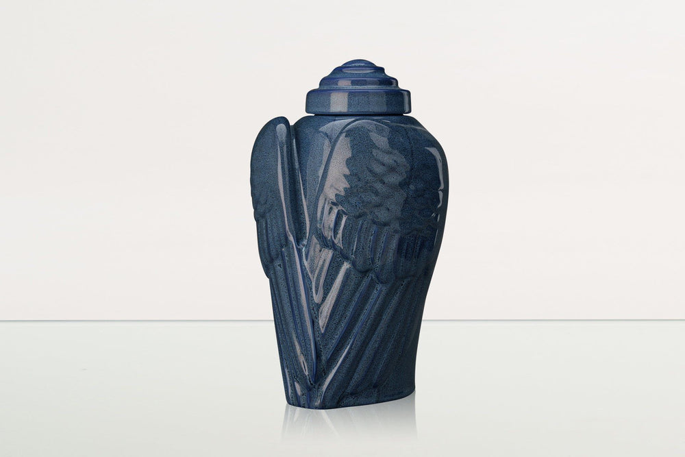 Pulvis Art Urns Adult Size Urn Handmade Cremation Urn for Ashes "Wings" - Large | Blue Melange | Ceramic Urn