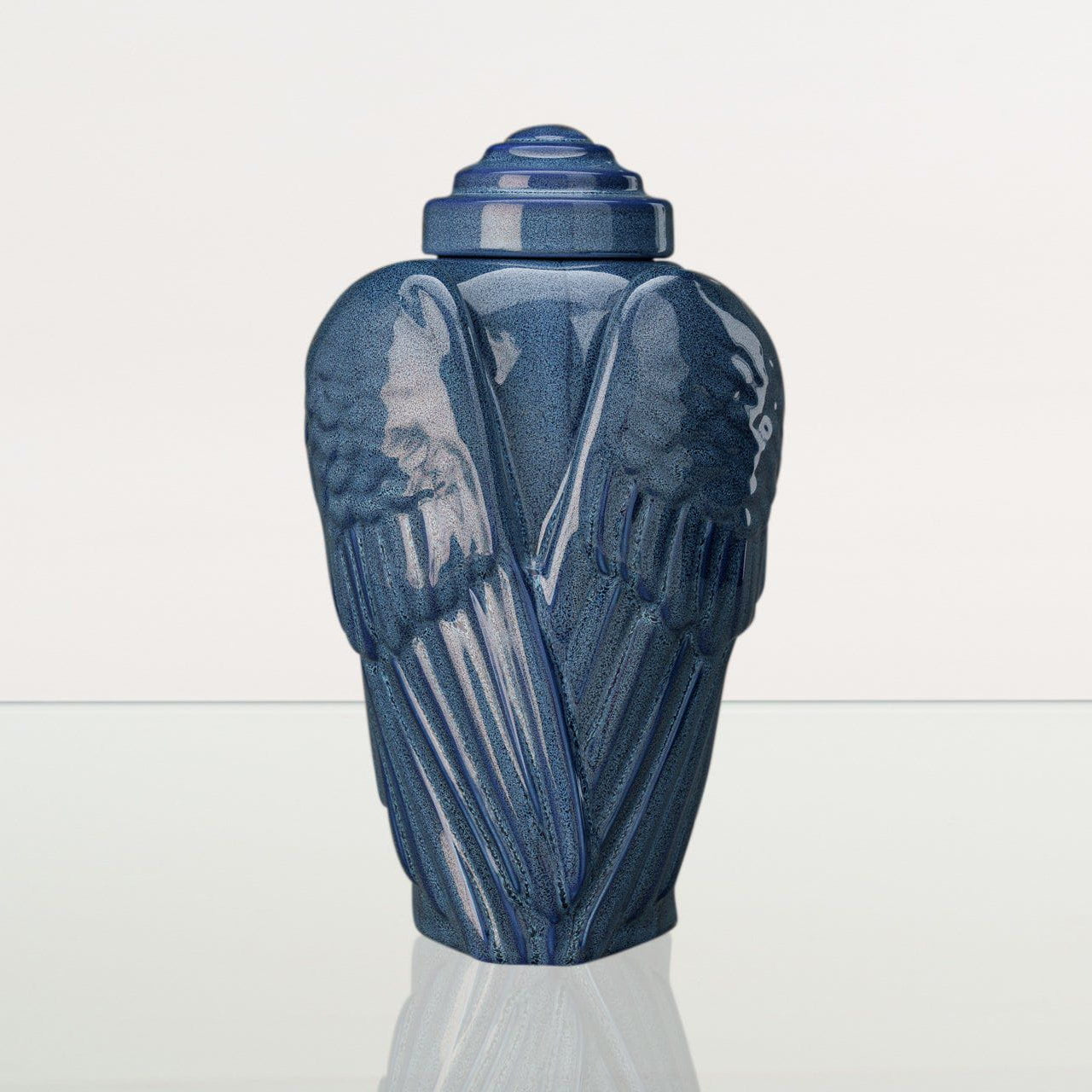 Handmade Cremation Urn for Ashes "Wings" - Large | Blue Melange | Ceramic Urn - Pulvis Art Urns