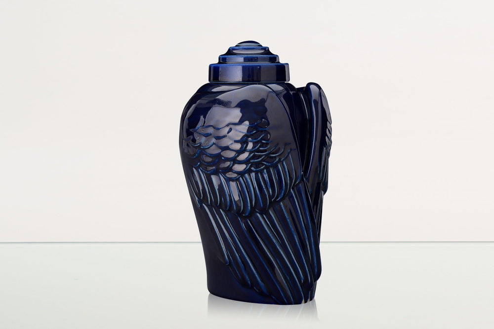 Pulvis Art Urns Adult Size Urn Handmade Cremation Urn for Ashes "Wings" - Large | Cobalt Metallic | Ceramic Urn