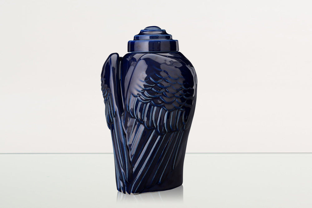 Pulvis Art Urns Adult Size Urn Handmade Cremation Urn for Ashes "Wings" - Large | Cobalt Metallic | Ceramic Urn