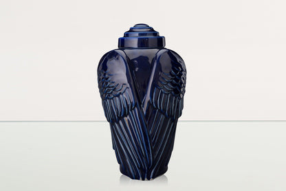 Handmade Cremation Urn for Ashes "Wings" - Large | Cobalt Metallic | Ceramic Urn - Pulvis Art Urns