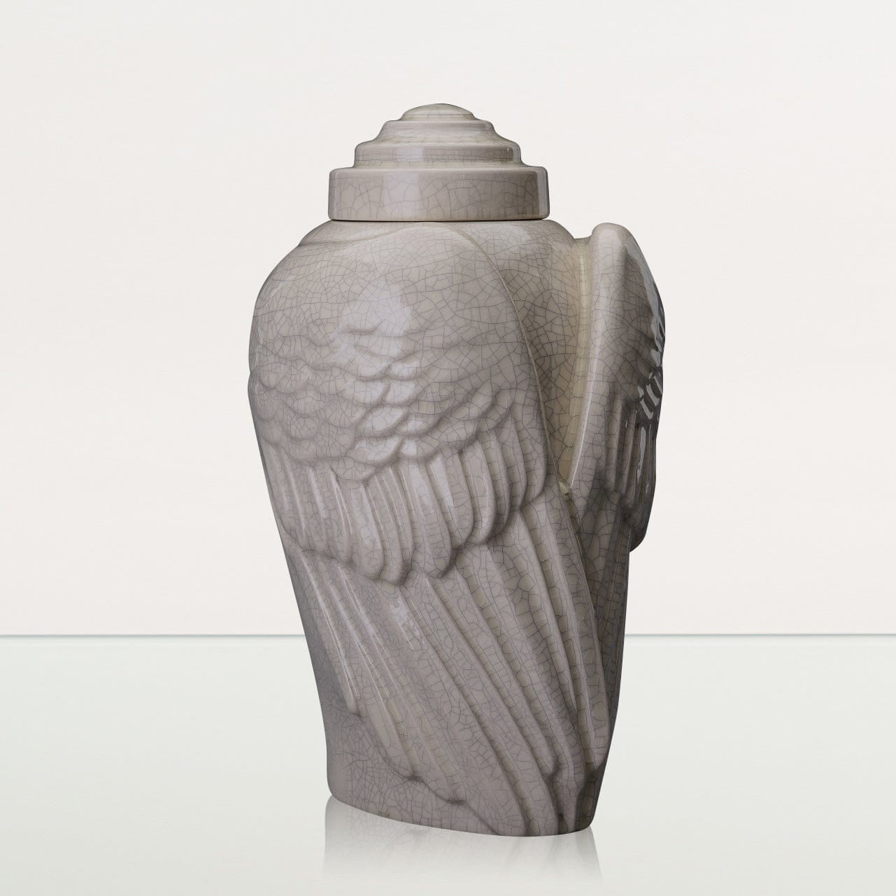 Handmade Cremation Urn for Ashes "Wings" - Large | Craquelure | Ceramic Urn - Pulvis Art Urns