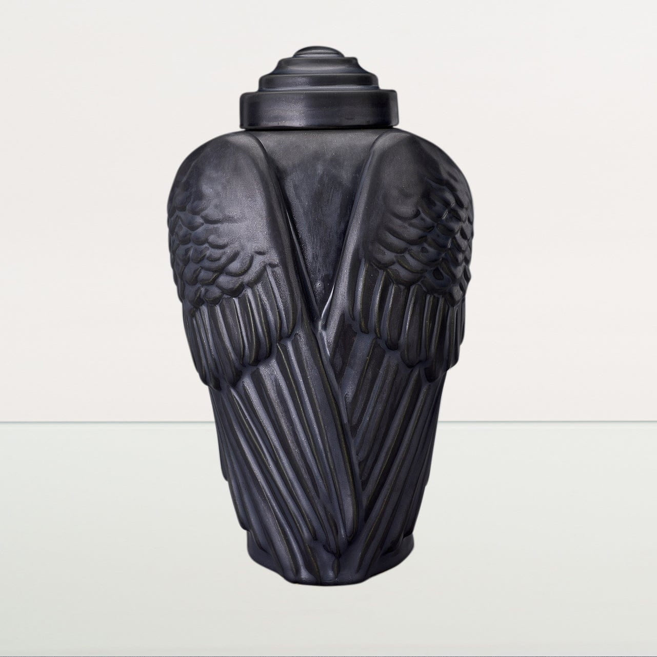Handmade Cremation Urn for Ashes "Wings" - Large | Dark Matte | Ceramic Art Urn - Pulvis Art Urns