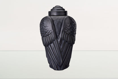 Handmade Cremation Urn for Ashes "Wings" - Large | Dark Matte | Ceramic Art Urn - Pulvis Art Urns