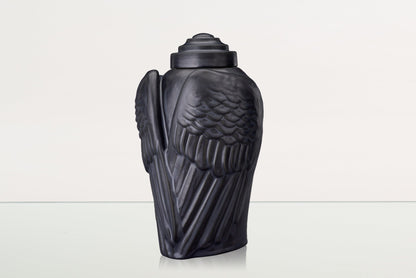 Handmade Cremation Urn for Ashes "Wings" - Large | Dark Matte | Ceramic Art Urn - Pulvis Art Urns
