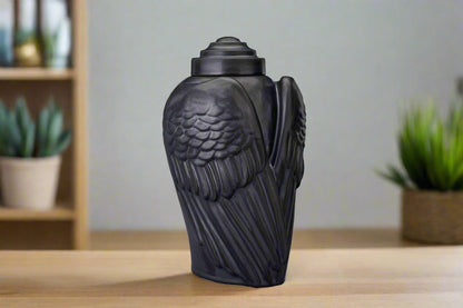 Handmade Cremation Urn for Ashes "Wings" - Large | Dark Matte | Ceramic Art Urn - Pulvis Art Urns