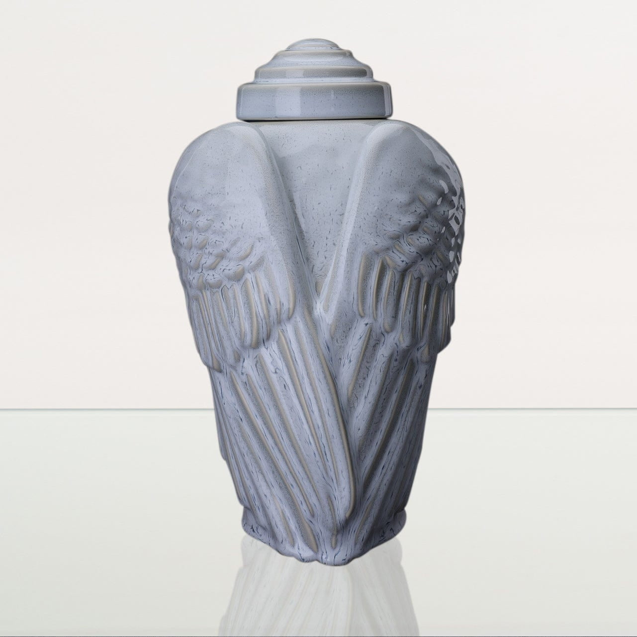 Handmade Cremation Urn for Ashes "Wings" - Large | Grey Melange | Ceramic Urn - Pulvis Art Urns