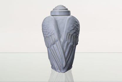 Handmade Cremation Urn for Ashes "Wings" - Large | Grey Melange | Ceramic Urn - Pulvis Art Urns