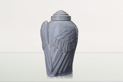 Handmade Cremation Urn for Ashes "Wings" - Large | Grey Melange | Ceramic Urn - Pulvis Art Urns