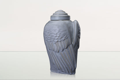 Handmade Cremation Urn for Ashes "Wings" - Large | Grey Melange | Ceramic Urn - Pulvis Art Urns