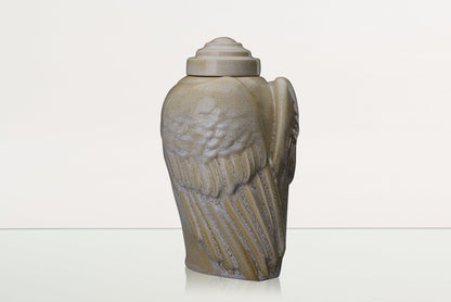 Handmade Cremation Urn for Ashes "Wings" - Large | Light Sand Melange | Ceramic Urn - Pulvis Art Urns