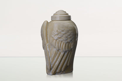 Handmade Cremation Urn for Ashes "Wings" - Large | Light Sand Melange | Ceramic Urn - Pulvis Art Urns