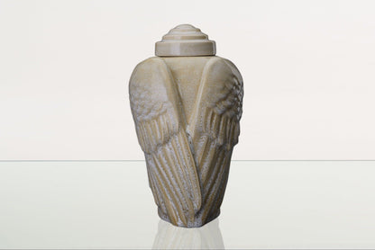 Handmade Cremation Urn for Ashes "Wings" - Large | Light Sand Melange | Ceramic Urn - Pulvis Art Urns