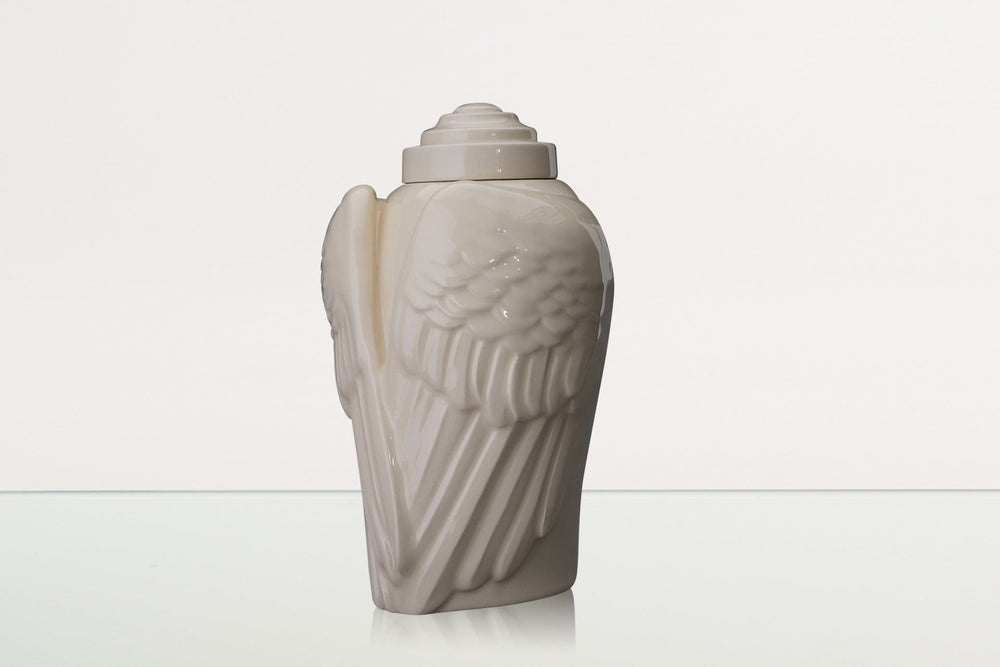 
                  
                    Pulvis Art Urns Adult Size Urn Handmade Cremation Urn for Ashes "Wings" - Large | Transparent | Ceramic Urn
                  
                