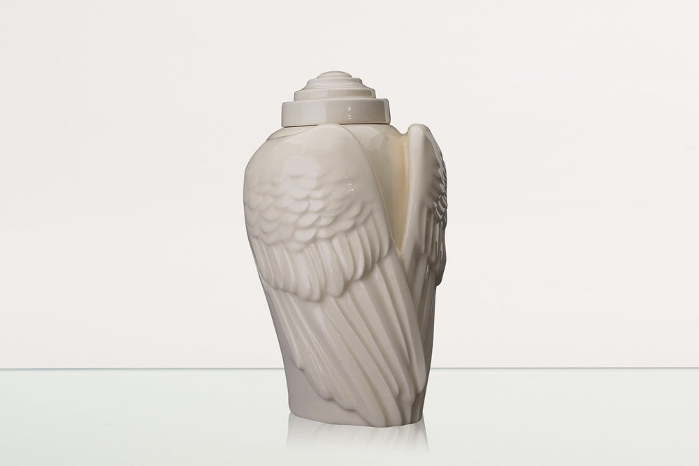 Pulvis Art Urns Adult Size Urn Handmade Cremation Urn for Ashes "Wings" - Large | Transparent | Ceramic Urn
